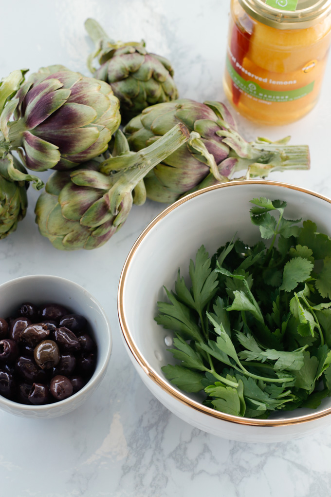 Moroccan Chicken with Artichokes, Preserved Lemons and Olives Circle